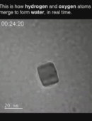 Hydrogen and oxygen atoms coming together to form nano sized bubbles of water